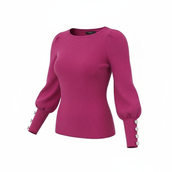 Ann Taylor Sweater Ribbed With Crystal Button Accents Size Large Petite EUC - Picture 10 of 10